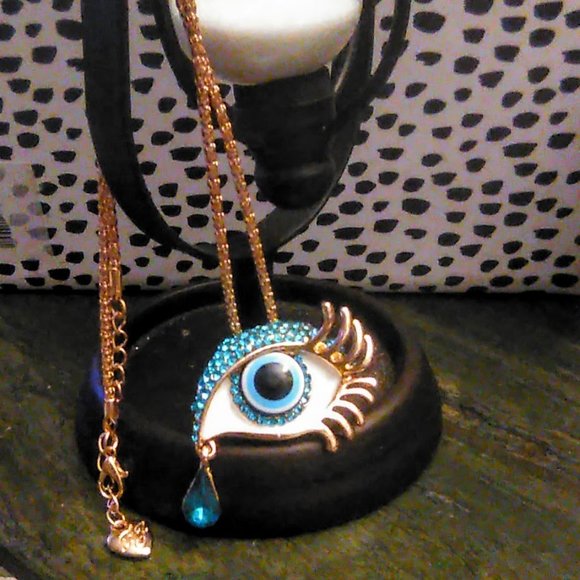 Salvatore Dali Eye Time Blue Rhinestone & Enamel Evil Eye Art Pendant & Necklace - Picture 5 of 13